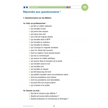 MODE COGNITIF ACTIVÉ - LES METIERS