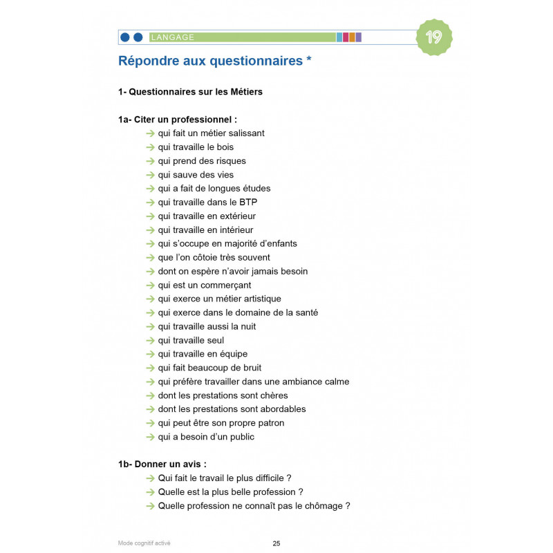 MODE COGNITIF ACTIVÉ - LES METIERS