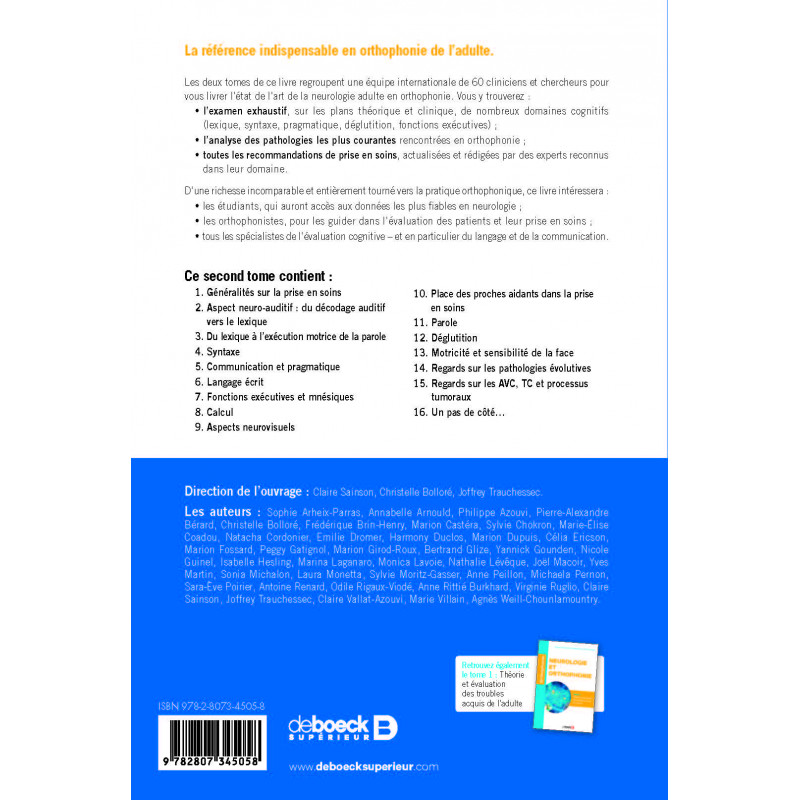 Neurologie et orthophonie - Tome 1 : Théorie et évaluation des troubles acquis de l'adulte